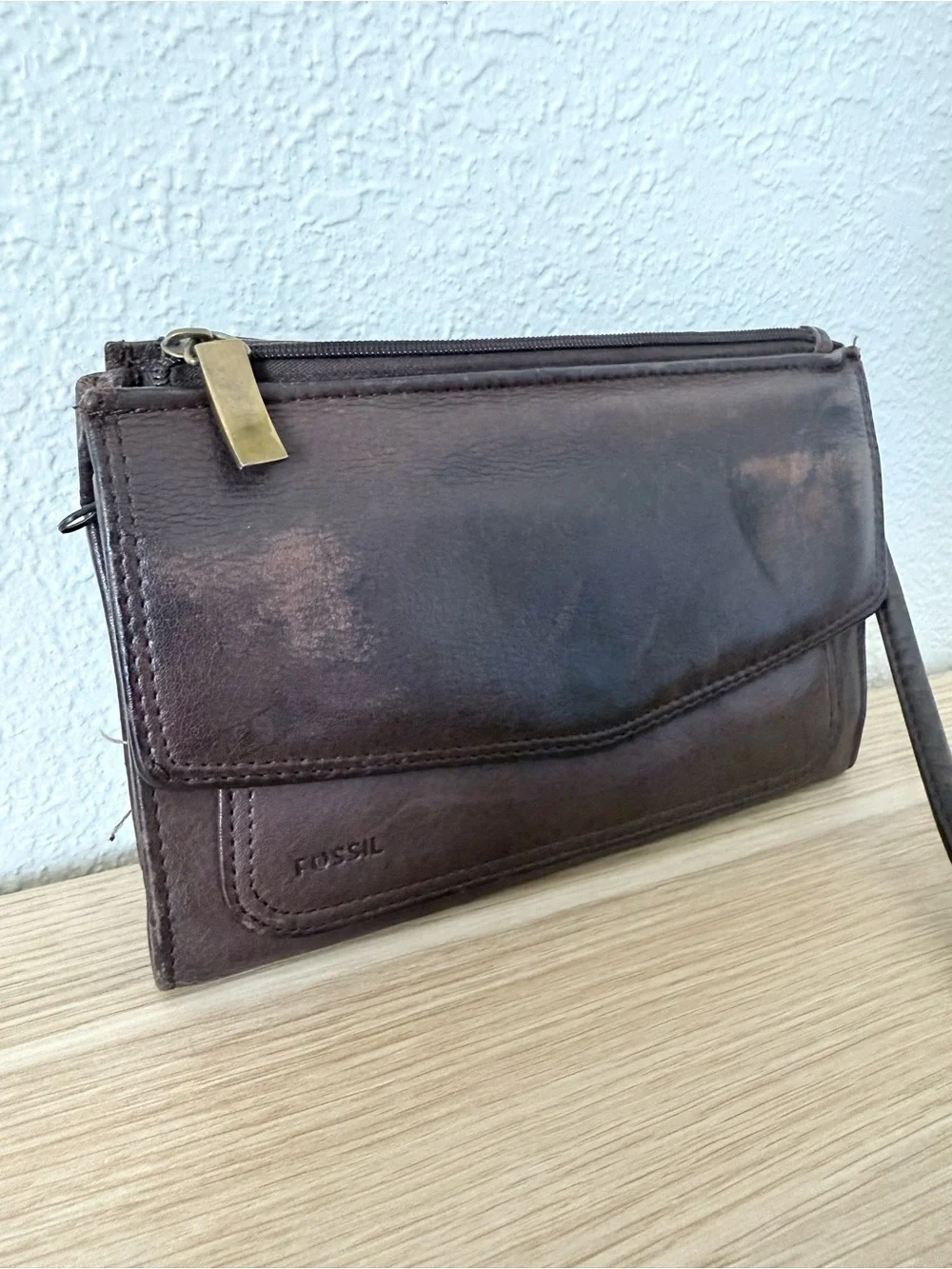 Vintage Fossil Wallet Brown Crossbody